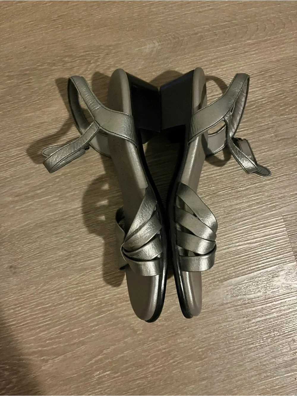 SAS Metallic Pewter Silver Knot-Front Ankle-Strap Sandals
